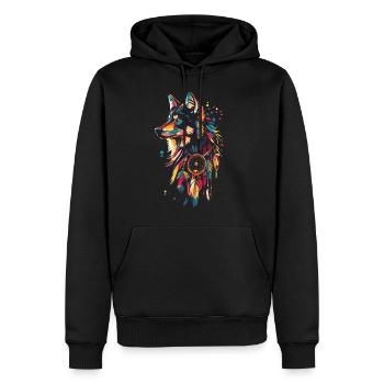 Wolf Traumfänger - Männer Premium Bio Hoodie - Schwarz - Vorne - Nico (187cm)