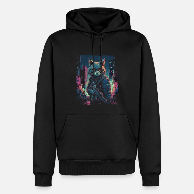 Katze Cyber Cat Katzen Punk - Sweat à capuche Premium bio Homme - noir