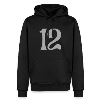 12 - Männer Premium Bio Hoodie - Schwarz - Vorne - Nico (187cm)