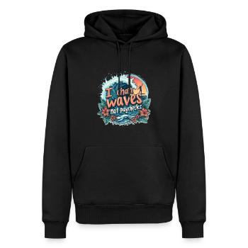 Je chasse les vagues, pas les chèques de paie – Surf et liberté - Sweat à capuche Premium bio Homme - noir - Devant - Nico (187cm)