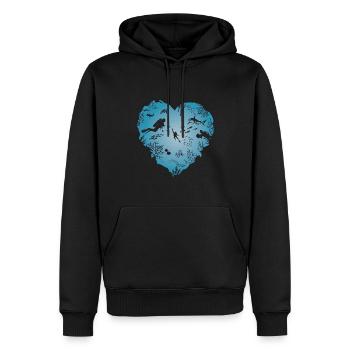 J’aime la plongée, le cœur, le plongeur, le requin - Sweat à capuche Premium bio Homme - noir - Devant - Nico (187cm)