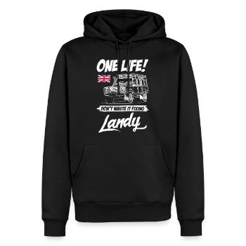 Dont Waste It Fixing Landy - Men’s Premium Organic Hoodie - black - Front - Nico (187cm)