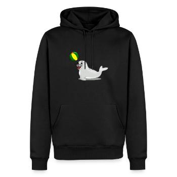 Lachende Robbe mit Ball - Männer Premium Bio Hoodie - Schwarz - Vorne - Nico (187cm)