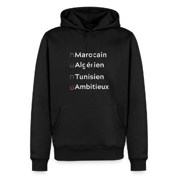 marocain, algérien, tunisien, ambitieux _ b - Sweat à capuche Premium bio Homme - noir - Devant - Nico (187cm)