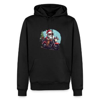 Lustiger Weihnachtsmann Gnome auf einem Motorrad - Männer Premium Bio Hoodie - Schwarz - Vorne - Nico (187cm)