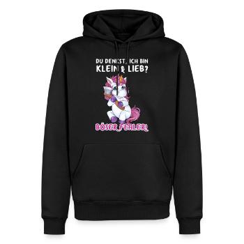 "Du denkst ich bin Lieb - Böser Fehler" Einhorn - Männer Premium Bio Hoodie - Schwarz - Vorne - Nico (187cm)