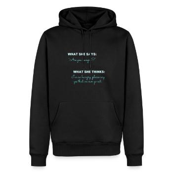 Sie: Hast du Hunger? - Männer Premium Bio Hoodie - Schwarz - Vorne - Nico (187cm)