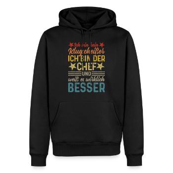 Ich bin kein Klugscheißer - lustiger Spruch Chef - Männer Premium Bio Hoodie - Schwarz - Vorne - Nico (187cm)