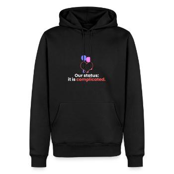 Our status: It is complicated. - Men’s Premium Organic Hoodie - black - Front - Nico (187cm)