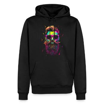 Crâne de hipster avec barbe et lunettes aux couleurs fluo - Sweat à capuche Premium bio Homme - noir - Devant - Nico (187cm)