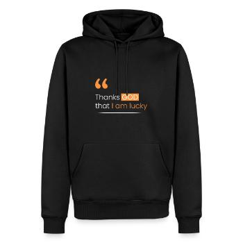 Dieu merci, j’ai de la chance - Sweat à capuche Premium bio Homme - noir - Devant - Nico (187cm)