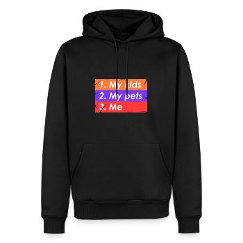 1. Meine Kinder 2. Meine Haustiere 3. Ich - Männer Premium Bio Hoodie - Schwarz - Vorne - Nico (187cm)