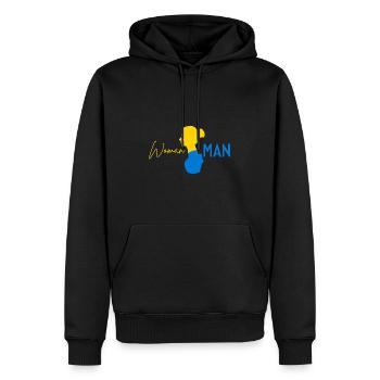 Frau > Mann - Männer Premium Bio Hoodie - Schwarz - Vorne - Nico (187cm)