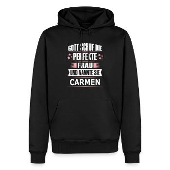 CARMEN - Männer Premium Bio Hoodie - Schwarz - Vorne - Nico (187cm)