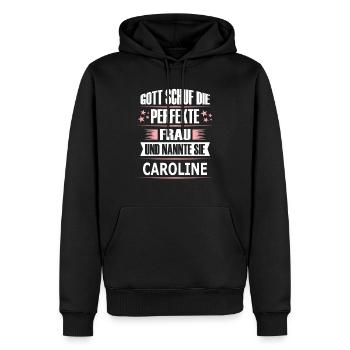 CAROLINE - Männer Premium Bio Hoodie - Schwarz - Vorne - Nico (187cm)