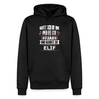 ELIF - Männer Premium Bio Hoodie - Schwarz - Vorne - Nico (187cm)