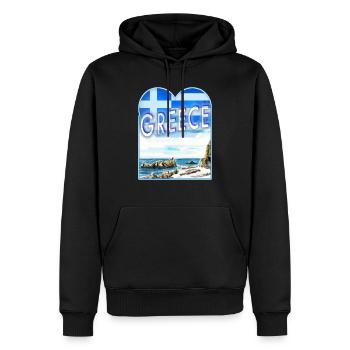 Aquarelle VK Côte GR m Herz u Fagge Greece Grec - Sweat à capuche Premium bio Homme - noir - Devant - Nico (187cm)