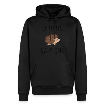 Le matin ça pique ! - Sweat à capuche Premium bio Homme - noir - Devant - Nico (187cm)