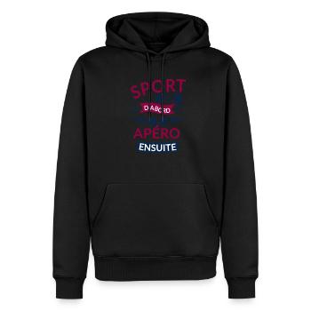 Sport zuerst Aperitif. - Männer Premium Bio Hoodie - Schwarz - Vorne - Nico (187cm)