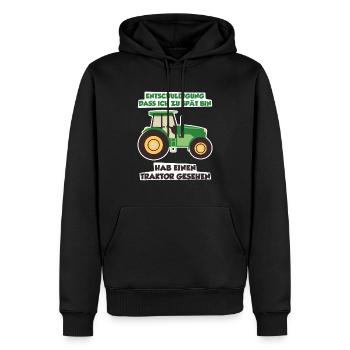 Hab einen Traktor gesehen - Männer Premium Bio Hoodie - Schwarz - Vorne - Nico (187cm)