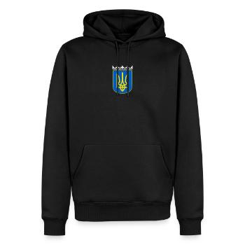 L’Ukraine soutient les armoiries jaunes et bleues - Sweat à capuche Premium bio Homme - noir - Devant - Nico (187cm)