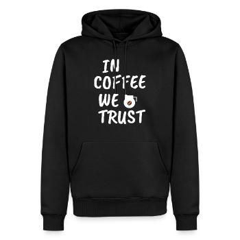 In coffee we trust we trust - Men’s Premium Organic Hoodie - black - Front - Nico (187cm)