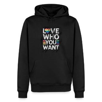 Love Who You Want - Sweat à capuche Premium bio Homme - noir - Devant - Nico (187cm)
