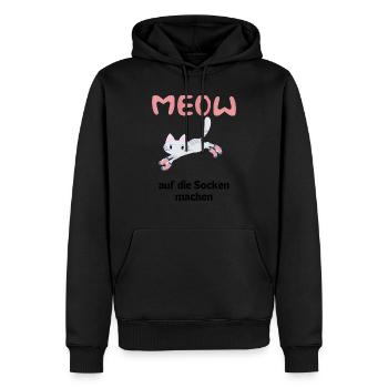 Meow Katze macht sich auf die Socken Miezekatze - Männer Premium Bio Hoodie - Schwarz - Vorne - Nico (187cm)