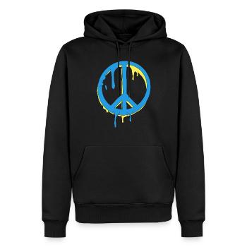 Peace Graffiti Blau Gelb Tropfen - Männer Premium Bio Hoodie - Schwarz - Vorne - Nico (187cm)