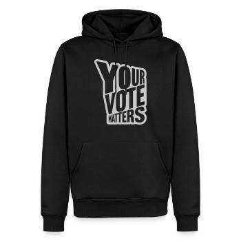 your vote matters Zitat - Männer Premium Bio Hoodie - Schwarz - Vorne - Nico (187cm)