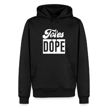 Slogan tee - Sweat à capuche Premium bio Homme - noir - Devant - Nico (187cm)