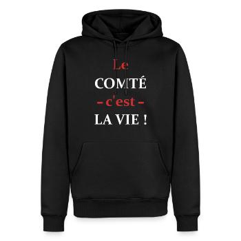 Le comté c'est la vie - Sweat à capuche Premium bio Homme - noir - Devant - Nico (187cm)