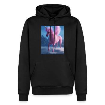 Comic Cartoon Zeichnung eines queeren Einhorns mit Pink - Männer Premium Bio Hoodie - Schwarz - Vorne - Nico (187cm)