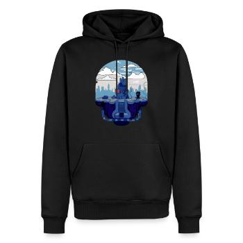 Paysage futuriste - Sweat à capuche Premium bio Homme - noir - Devant - Nico (187cm)