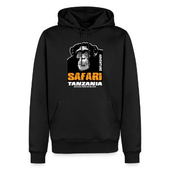 Tanzanie - Chimpanzés - Sweat à capuche Premium bio Homme - noir - Devant - Nico (187cm)