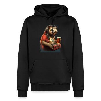 Cooler Faultier DJ mit Bier - Männer Premium Bio Hoodie - Schwarz - Vorne - Nico (187cm)