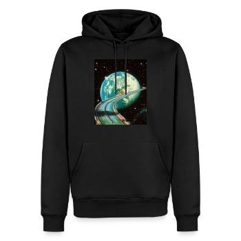 Autobahn zur Erde - Männer Premium Bio Hoodie - Schwarz - Vorne - Nico (187cm)