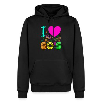 I love the 80s - 80er Jahre Retro Oldschool Neon - Men’s Premium Organic Hoodie - black - Front - Nico (187cm)