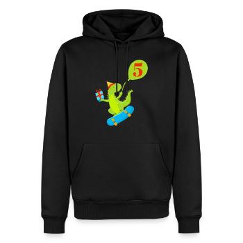 Niedlicher Dinosaurier zum 5-jährigen Jubiläum - Männer Premium Bio Hoodie - Schwarz - Vorne - Nico (187cm)