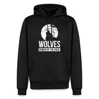 WÖLFE: DIE MACHT DES RUDELS | WOLFSLIEBHABER GESCHENK - Männer Premium Bio Hoodie - Schwarz - Vorne - Nico (187cm)