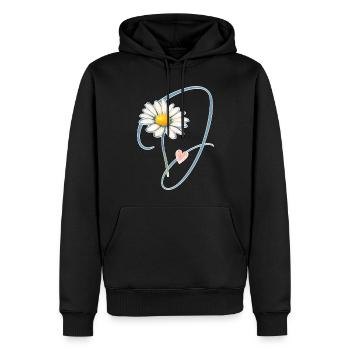 Lettre J Daisy Heart - Sweat à capuche Premium bio Homme - noir - Devant - Nico (187cm)