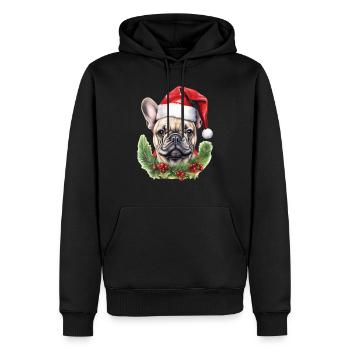 Französische Bulldogge, Weihnachtsmütze, T-Shirt, Tasse - Männer Premium Bio Hoodie - Schwarz - Vorne - Nico (187cm)