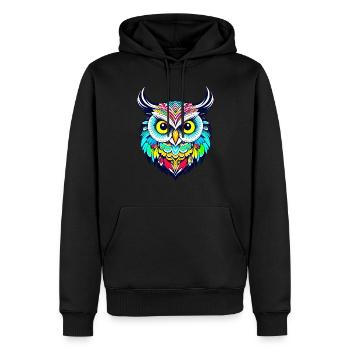 Tête colorée d’un tatouage de hibou mignon - Sweat à capuche Premium bio Homme - noir - Devant - Nico (187cm)