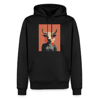 Collage surréaliste de vache femme - Sweat à capuche Premium bio Homme - noir - Devant - Nico (187cm)