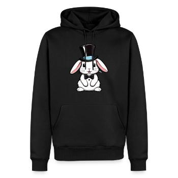 Weißes Kaninchen mit Hut und Fliege - Männer Premium Bio Hoodie - Schwarz - Vorne - Nico (187cm)