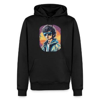 80er Vibes - Männer Premium Bio Hoodie - Schwarz - Vorne - Nico (187cm)