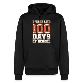 Ich habe 100 Tage Schulfußball in Angriff genommen - Männer Premium Bio Hoodie - Schwarz - Vorne - Nico (187cm)