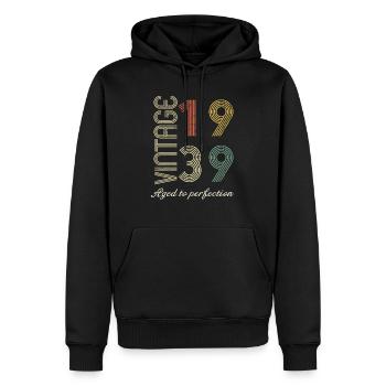 Cadeau d’anniversaire 85 ans - 1939 - Sweat à capuche Premium bio Homme - noir - Devant - Nico (187cm)