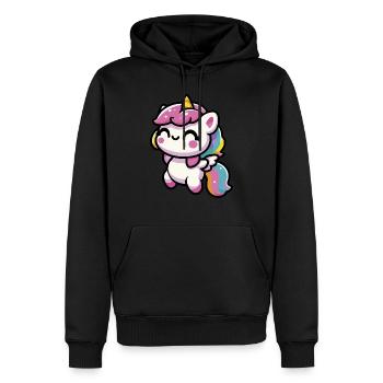 Adorable licorne kawaii - Sweat à capuche Premium bio Homme - noir - Devant - Nico (187cm)