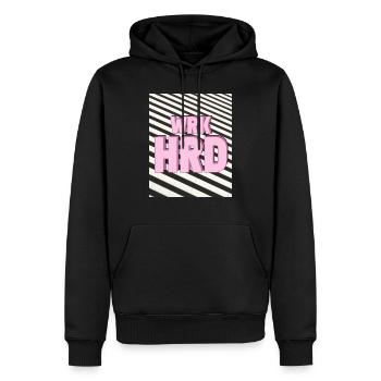 WRK HRD: Erfolg ist kein Zufall! - Männer Premium Bio Hoodie - Schwarz - Vorne - Nico (187cm)